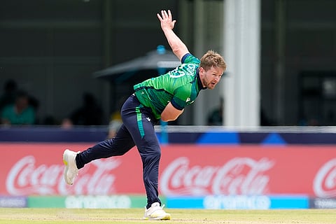 Barry McCarthy bowls against Pakistan